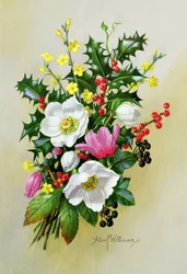 Branche de Rosier Sauvage, Houx, Gui et Pied-d