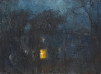 Maison la nuit avec une seule fenêtre éclairée