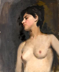 Demi-nu féminin. Fond noir. Vers 1880