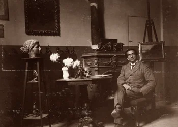 Le sculpteur Mario Pelagatti dans son atelier, Florence, 20/11/1920 (photo n/b)