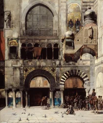 Cavalerie circassienne attendant leur officier commandant à la porte d