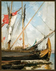 Voiliers sur le Bosphore en Turquie. Peinture d