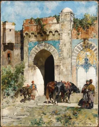 Abreuvant les chevaux, 1880