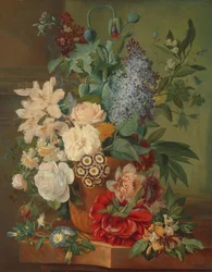 Fleurs dans un vase en terre cuite