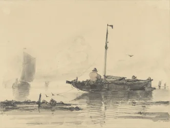 Deux hommes dans un bateau sur des eaux calmes