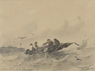 Quatre hommes dans une barque