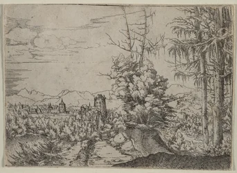 Paysage avec deux pins