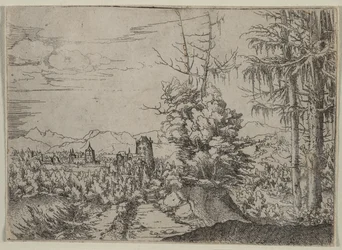 Paysage avec deux pins
