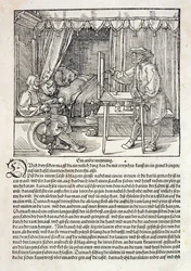 Artiste utilisant la machine à dessiner de Dürer pour peindre une figure, tiré du « Cours sur l