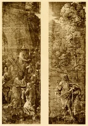 Portement de la Croix et Christ avec la bannière de la victoire