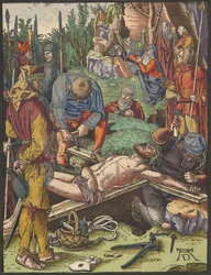 Christ cloué sur la croix, de la Petite Passion sur bois