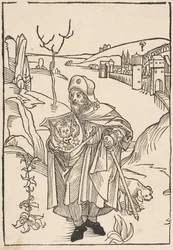 Gerson en pèlerin, frontispice de Gersonis Opera, 1489