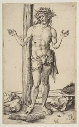 Homme de douleurs avec les bras étendus