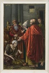 Pierre et Jean guérissant un mendiant boiteux dans le Temple