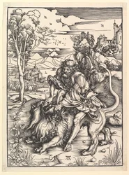 Samson déchirant le lion, vers 1497-1498