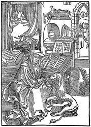 Saint Jérôme dans son étude retirant une épine de la patte d