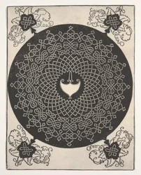 Le premier nœud (motif entrelacé avec médaillon blanc)
