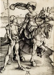 La dame à cheval avec le hallebardier