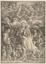 La Vierge entourée de nombreux anges