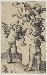 Trois putti avec des trompettes