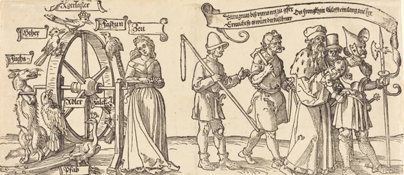 Le Temps et un renard tournant la roue de la fortune avec des gens de tous rangs à droite, probablement 1526