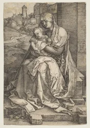 Vierge et Enfant assis près du mur
