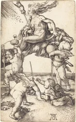 Sorcière chevauchant une chèvre