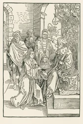Conrad Celtes remettant son édition des Comédies de Roswitha à l