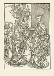 La récompense des élus, représentée par le couronnement de Marie entourée des saints