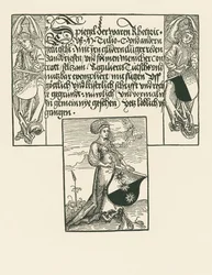 Jeune femme tenant des armoiries