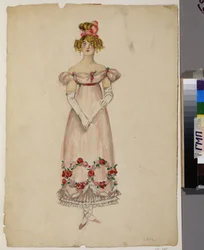 Robe avec guirlandes de fleurs. Projet de costume pour l