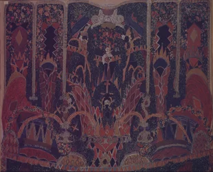Conception de rideau de mascarade pour la pièce de théâtre Le Masque par M. Lermontov, 1917