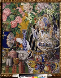 Nature morte aux fleurs et à la porcelaine