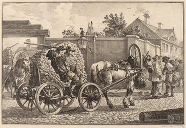 Portier russe transportant du bois sur une charrette