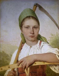 Paysanne avec une faux et un râteau, avant 1825