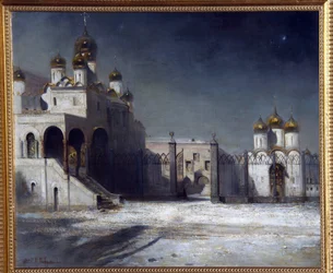 La place de la cathédrale dans le kremlin de Moscou, la nuit