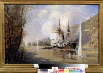 Le destroyer russe Shutka attaquant un bateau turc le 16 juin 1877