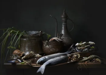 Nature morte rustique aux fruits de mer
