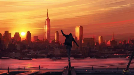 Coucher de soleil sur la ville