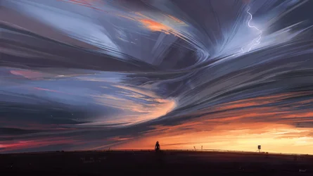 Un coucher de soleil spectaculaire avec des éclairs