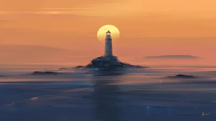 Coucher de soleil sur le phare doré