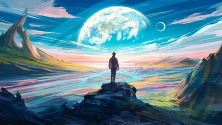 Une silhouette solitaire sur une planète étrangère