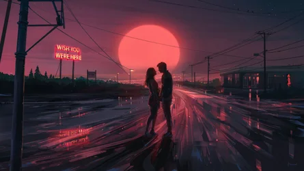 Couple au coucher de soleil rouge