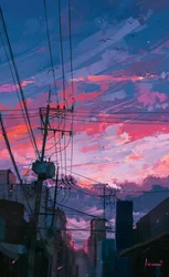 Coucher de soleil sur une ville animée