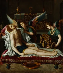 Le corps du Christ oint par deux anges