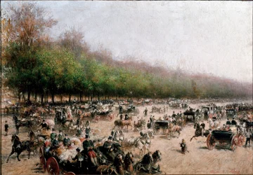 Vue du trafic de carrosses près de Porta Venezia à Milan (peinture, vers 1850)
