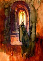Un moine dans un château hanté Illustration par Alessandro Lonati
