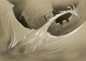 Créature fantastique : un dragon volant au-dessus d