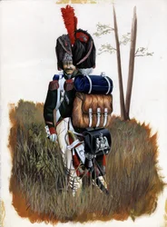 Premier Empire (1804-1814 et 1815) : soldats grenadiers de la Garde Royale de la Grande Armée Napoléonienne en Italie. Dessin par Alessandro Lonati