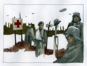 Première Guerre mondiale : Gueules cassées et blessés de guerre au poste de secours de la Croix-Rouge - 1914-1918